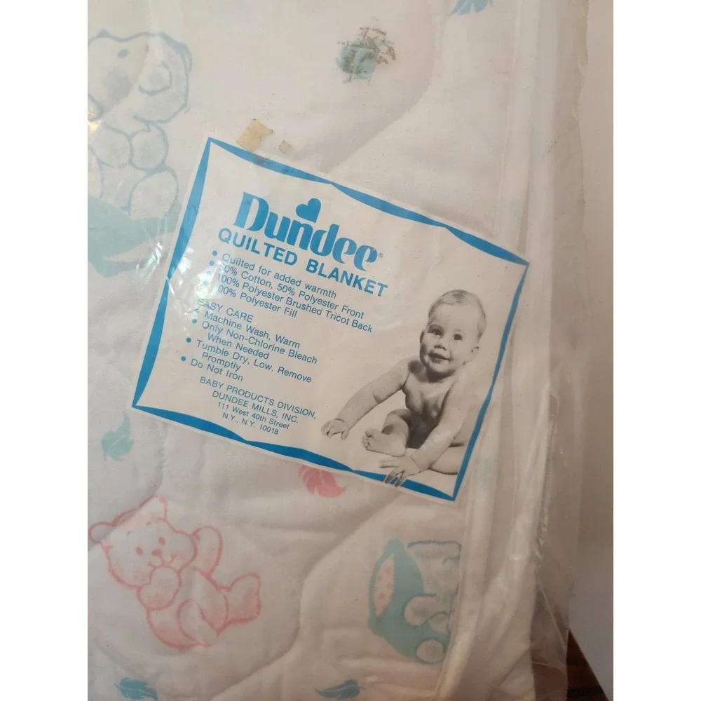 NOS DUNDEE Babies Quilted Blanket NEW Vintage Made in USA 36x43 Unisex Baby